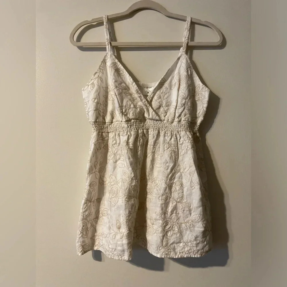 Motherhood Maternity 100% Linen White Embroidered Empire Waist Top Size …